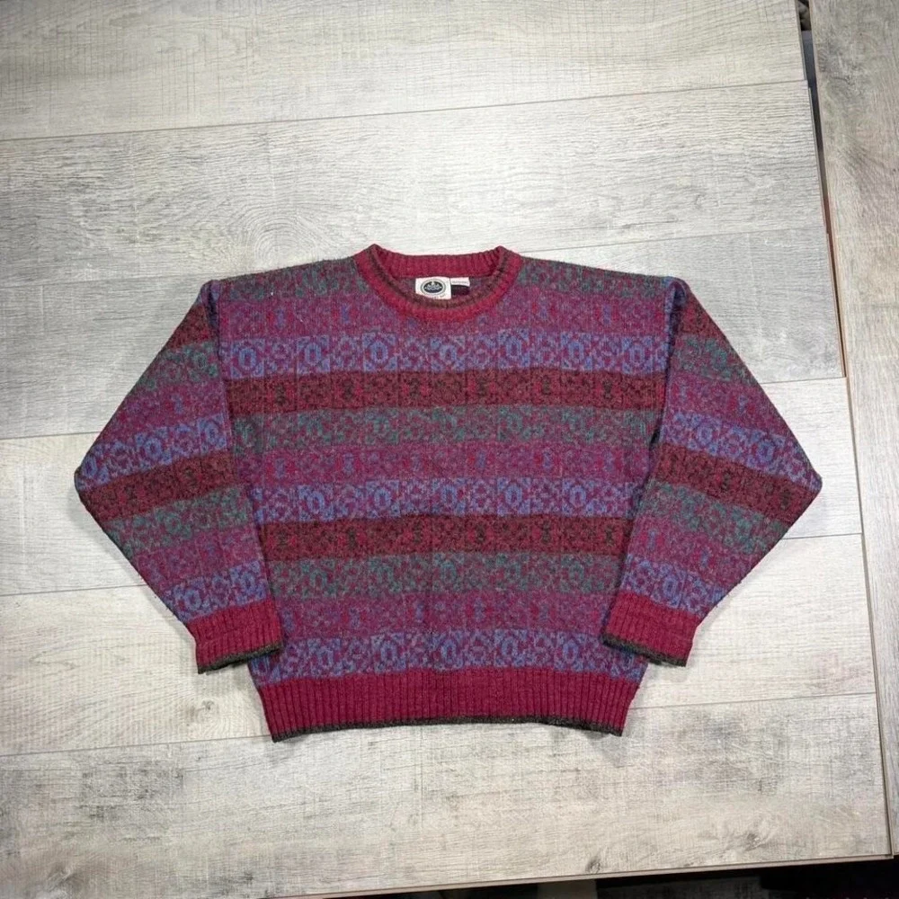 Vintage 90s autumn striped‎ cool design, pullover sweater size large